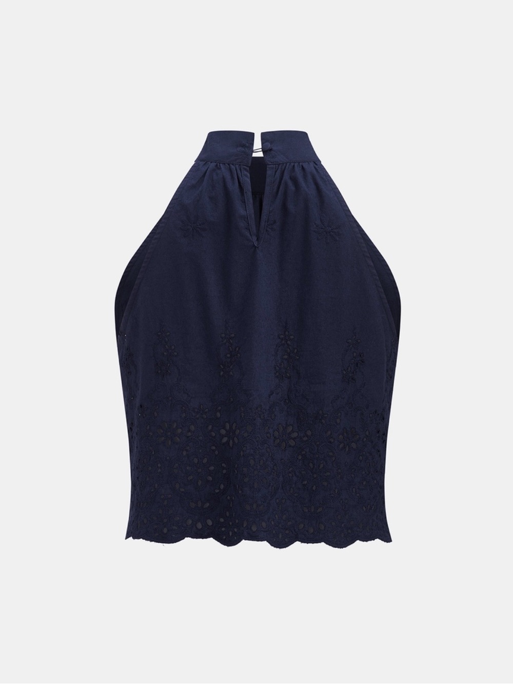 Commense Navy Eyelet Embroidery Top with Matching Tie-Cuff Pants Set - Picture 5 of 9